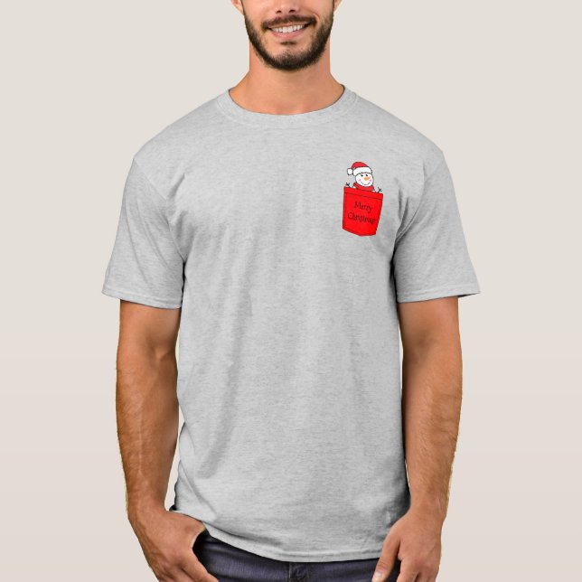 Camiseta Bonito boneco de neve no Natal de bolso vermelho (Frente)