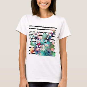 Camiseta Bonito cactus floral e stripes design