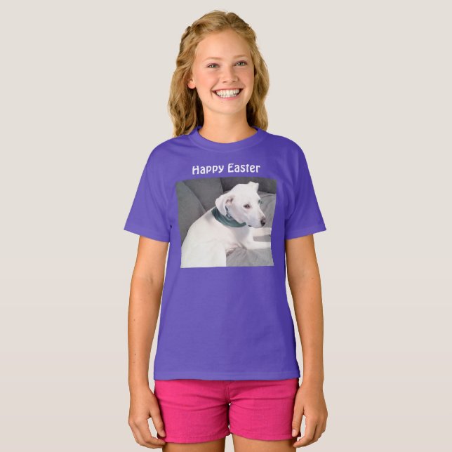 Camiseta Bonito Cãozinho Branco Adorável Dog Páscoa Roxo Pr (Frente Completa)