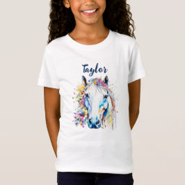 Camiseta Bonito Cavalo Branco Floral Personalizado