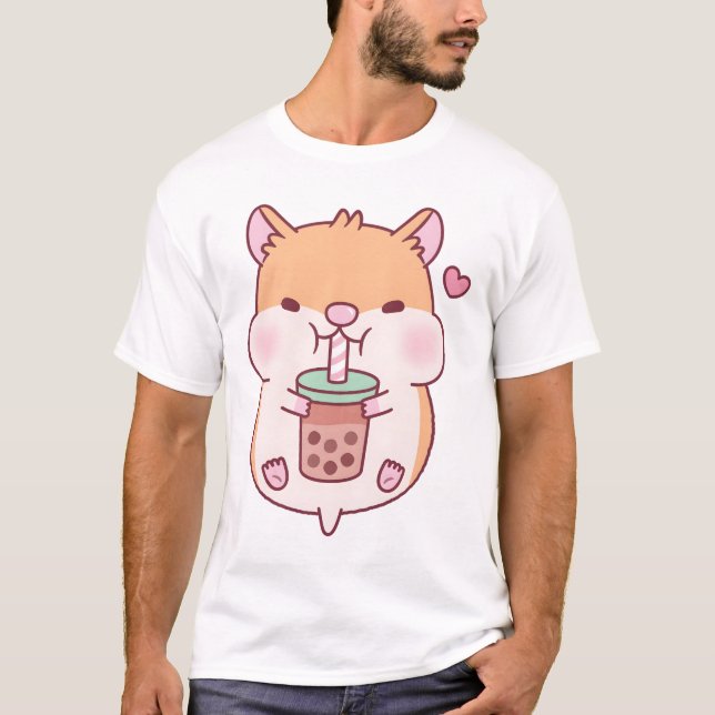 Camiseta Bonito Chubby Hamster ama Boba Tea (Frente)