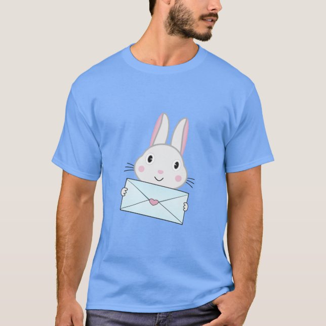 Camiseta Bonito coelhinho segurando carta de amor (Frente)