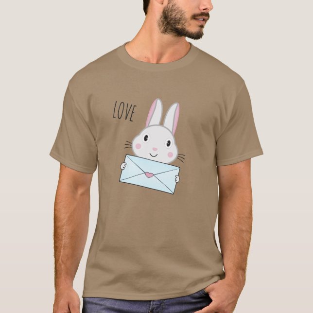 Camiseta Bonito coelhinho segurando carta de amor (Frente)