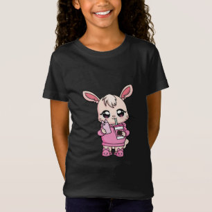 Camiseta Bonito Coelho Cawaii Rosa Boba Tea Coelho Páscoa P