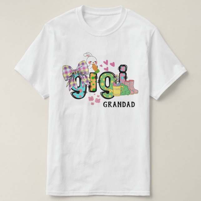 Camiseta Bonito coelho felz pascoa gigi Avô personalizado (Frente do Design)