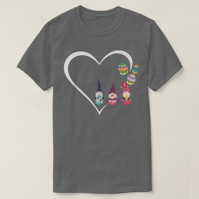 Camiseta Bonito Coração Gnomo Abraça Felz pascoa Coelho Ovo (Frente do Design)