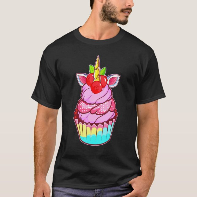 Camiseta Bonito Cupcake de Baking do Unicórnio Rainbow Swee (Frente)