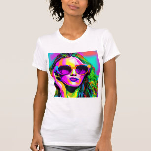 Camiseta Bonito de arte digital colorida dama em óculos esc