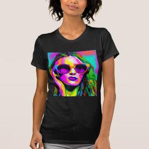 Camiseta Bonito de arte digital colorida dama em óculos esc