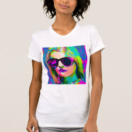 Camiseta Bonito de arte digital colorida dama em óculos esc