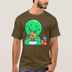 Camiseta Bonito Dino Comendo Pizza Dinossauro Engraçados Cr