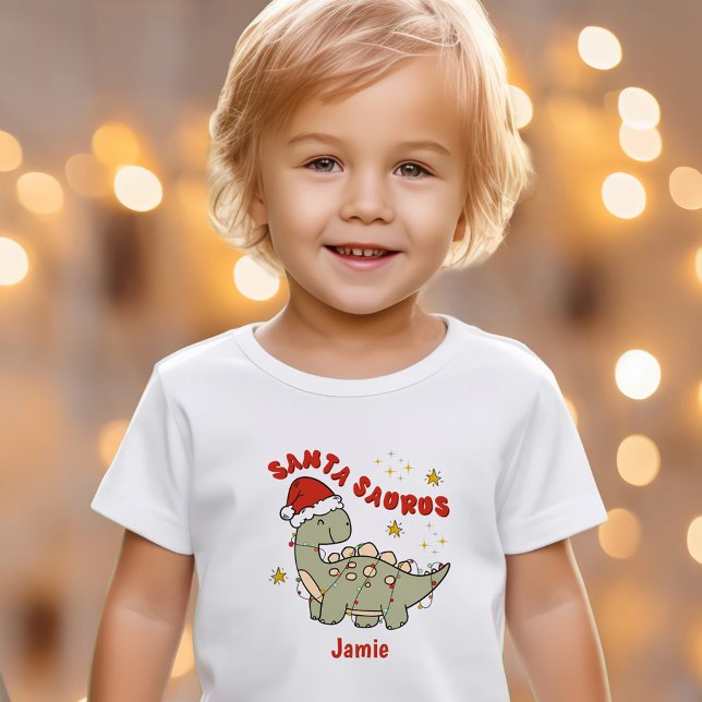 Camiseta Bonito Dinossauro Santassauro Nome Crianças (Cute Christmas Dinosaur Santasaurus Name Kids T-Shirt)