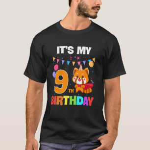 Camiseta Bonito É o meu 9º aniversário, Panda Vermelha, 9 a