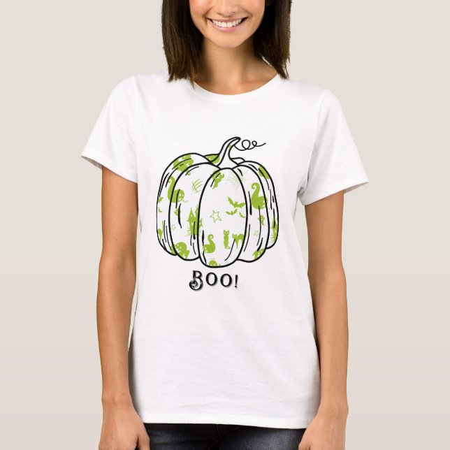 Camiseta Bonito e Verde Spooky Jack-O’-Lanterna (Frente)