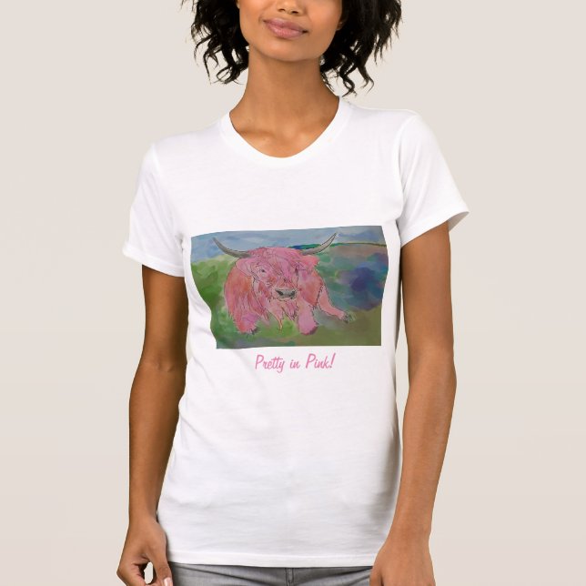 Camiseta Bonito em rosa! Highland escocesa (Frente)