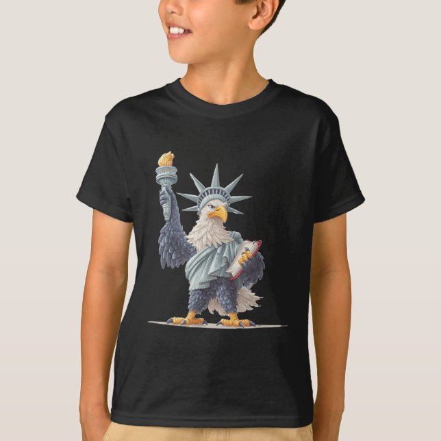 Camiseta Bonito Estátua Dos Eua Figuram Para Roupas Patriót (Frente)