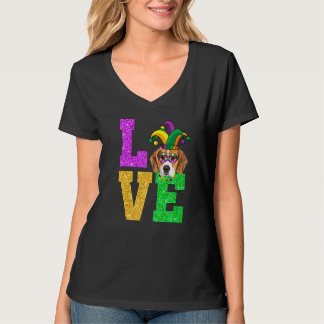 Camiseta Bonito Eu Adoro Mardi Gras Beagle Dog Puppy (Frente)