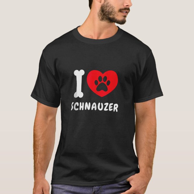 Camiseta Bonito Eu Coração Schnauzer Oferece Ideia Cachorro (Frente)