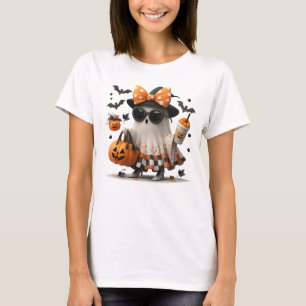 Camiseta Bonito Fantasma Fantasma Pumpkin no Halloween Mês