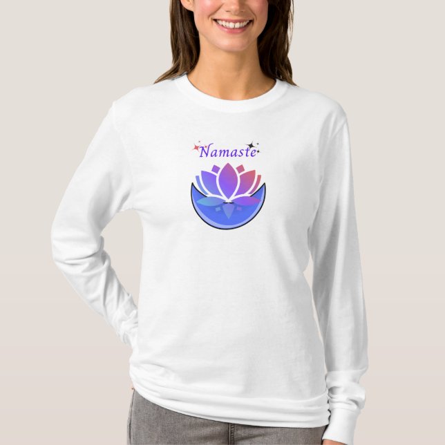 Camiseta Bonito flor de lótus e design de lua T-Shirt. (Frente)