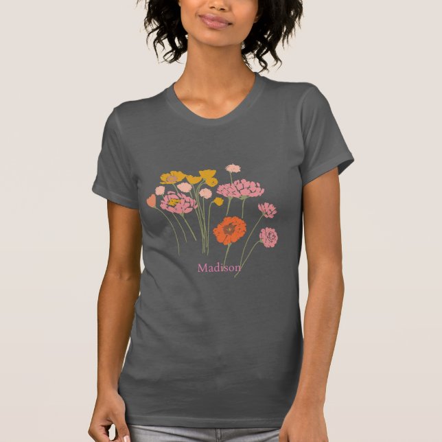 Camiseta Bonito Floral Moderno com Nome Personalizado (Frente)