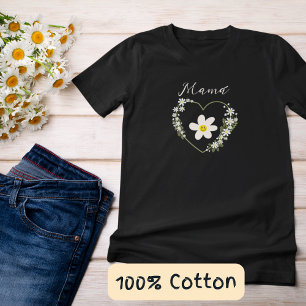 Camiseta Bonito Flores Retro Cardíaca Rosto Feliz Mãe Espan