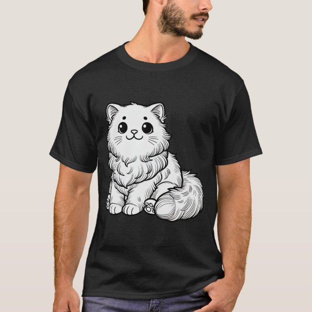 Camiseta Bonito Fluffy Gato Preto (Frente)