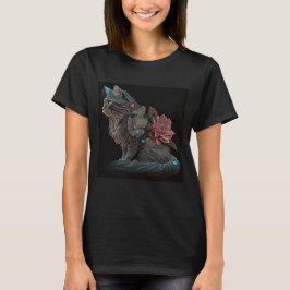 Camiseta Bonito gato galhado com flores rosa