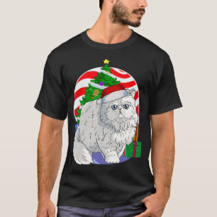 Camiseta Bonito gato persa Papai noel presente na árvore d
