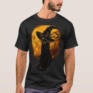 Camiseta Bonito gato preto de Halloween com Cheio de bruxa
