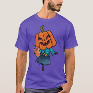 Camiseta Bonito Halloween Bompkin cabeça espantalho bebendo
