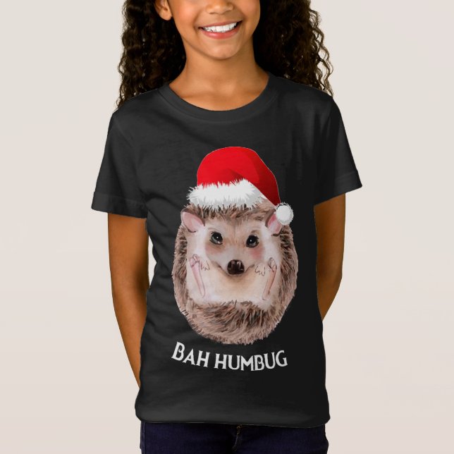 Camiseta Bonito Hedgehog Natal Santa Hat Bah Humbug (Frente)