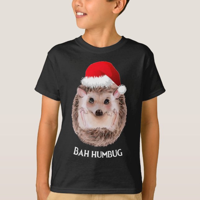 Camiseta Bonito Hedgehog Natal Santa Hat Bah Humbug (Frente)