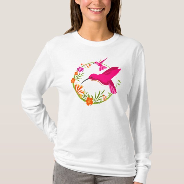 Camiseta Bonito Hummingbird e Flores (Frente)