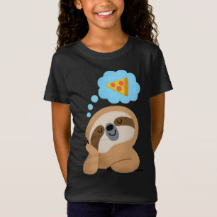Camiseta Bonito Kawaii Baby Sloth Sonhando Com Pizza
