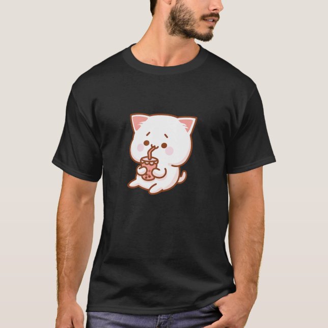 Camiseta Bonito Kawaii Boba Tea Cat Gatinho Gift Gift (Frente)