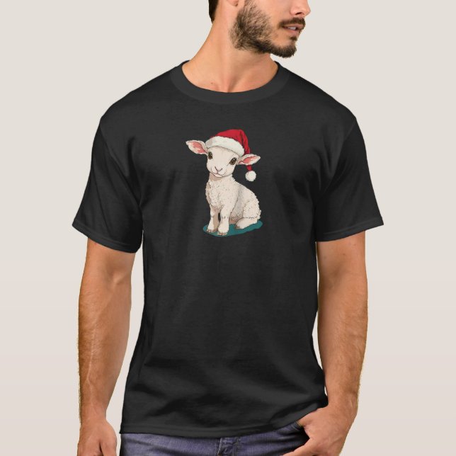 Camiseta Bonito Lamb com Chapéu de Papai Noel para Dias Fes (Frente)