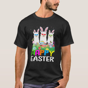 Camiseta Bonito Llama Bunny Egg Caça Ovos Coloridos Feliz