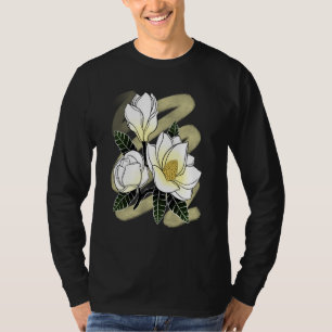 Camiseta Bonito Magnolia Floral Casual De Folha Curta
