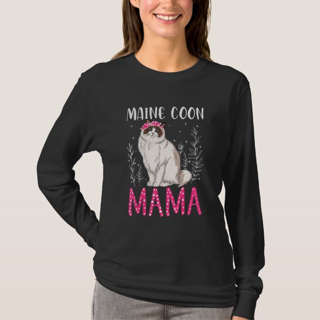 Camiseta Bonito Maine Coon Engraçado Matiz Mama Mães Mães M (Frente)