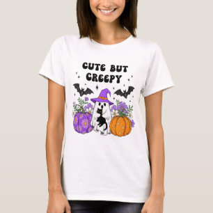 Camiseta Bonito, mas assustador - Fantasma com Gato Negro,