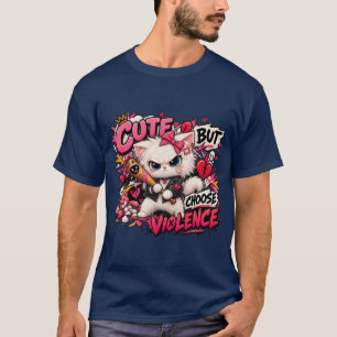 Camiseta Bonito Mas Escolha Violência Gato Branco Raivoso C