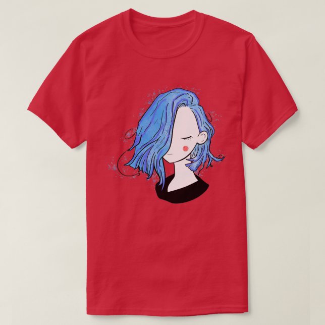 Camiseta Bonito moça, penteados, cheio azul (Frente do Design)