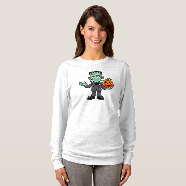 Camiseta Bonito monstro de Frankenstein de desenho animado (Frente Completa)