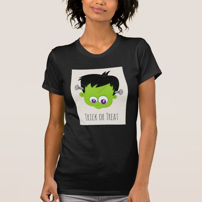 Camiseta Bonito monstro verde Frankenstein face ao Dia das  (Frente)