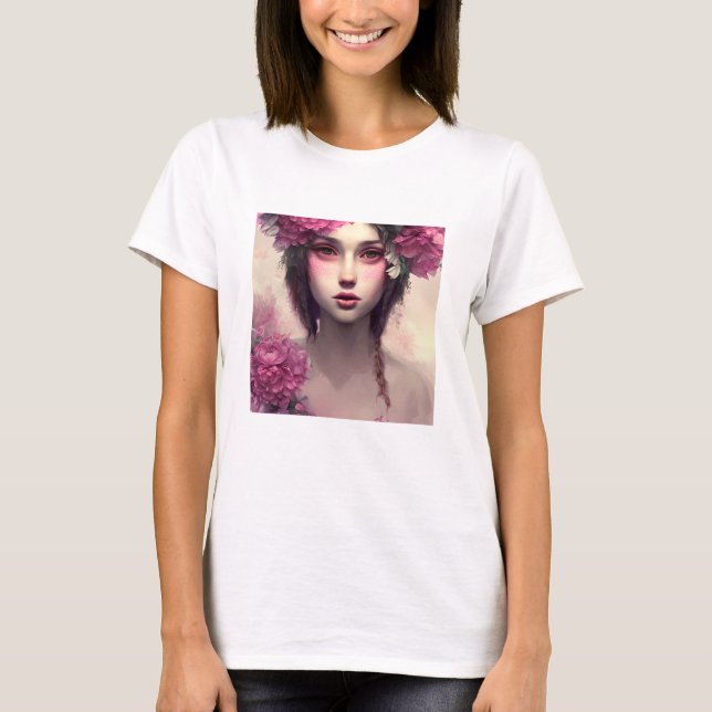 Camiseta Bonito mulher etérea floral rosa (Frente)