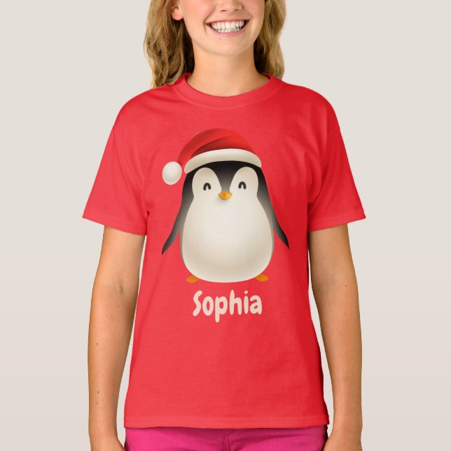 Camiseta Bonito Natal Pinguim Festivo Pinguim Personalizado (Frente)