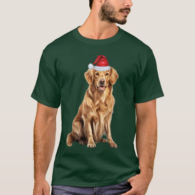 Camiseta Bonito Ouro de Retriever Cachorro Engraçado Natal (Frente)
