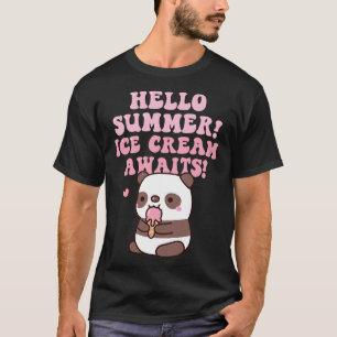 Camiseta Bonito Panda Alô Aguarda Sorvete de Verão