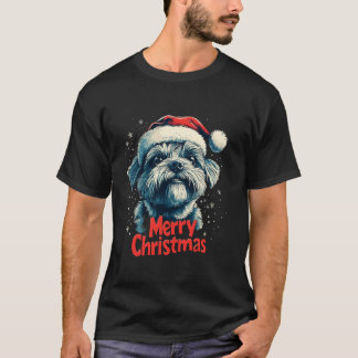 Camiseta Bonito Papai Noel Feliz de Natal Cão de Natal Lo